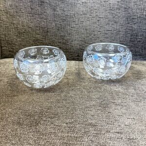Set of 2 Teavana Petite Fleur Double Wall Glass Etch Flower Teacups.